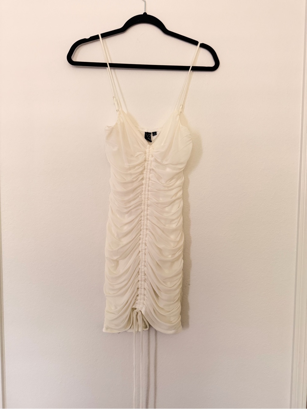 Windsor Cream Ruched Spaghetti-Strap Mini Dress